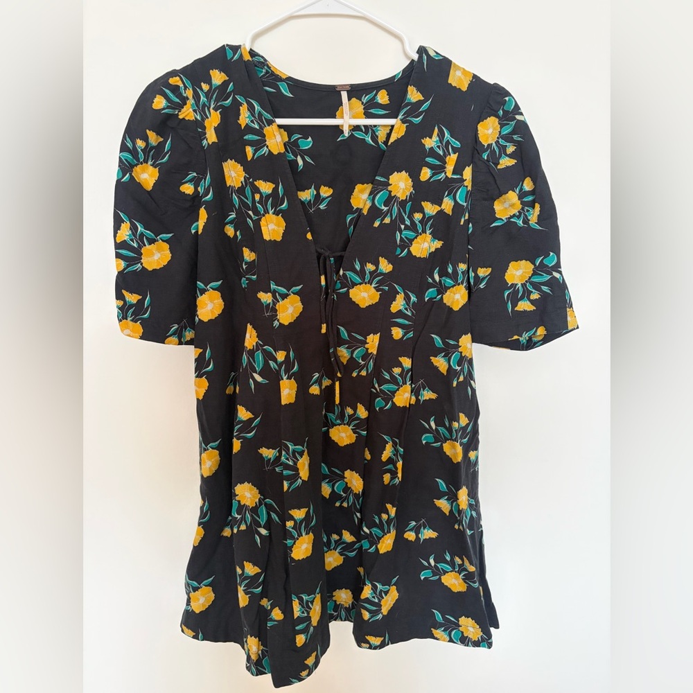 Free People Black and Yellow Floral Mini Dress